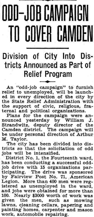 Camden Courier-Post, June 19, 1932 — Odd-Job Campaign to Cover Camden (part 1)