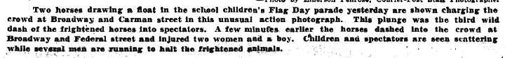 Camden Courier-Post, June 15, 1932 — Horses Bolt, Trample Three During School Pupils' Parade