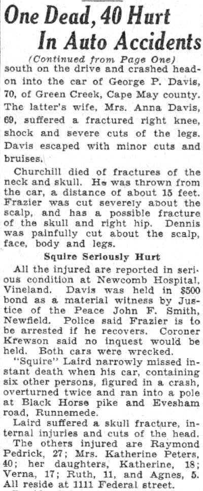 Camden Courier-Post article: One Dead, 40 Hurt, page 3 continuation