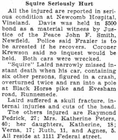 Camden Courier-Post article: Squire Seriously Hurt section