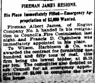 Camden Evening Courier, November 28, 1900 — Albert James, Frank Chambers, Engine Company 3
