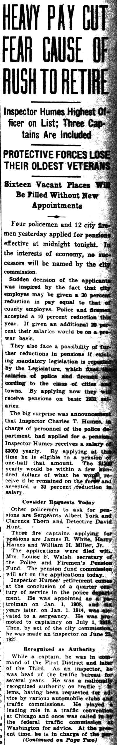 Camden Courier-Post, December 31, 1932 — Heavy Pay Cut Fear Cause of Rush to Retire, part 1