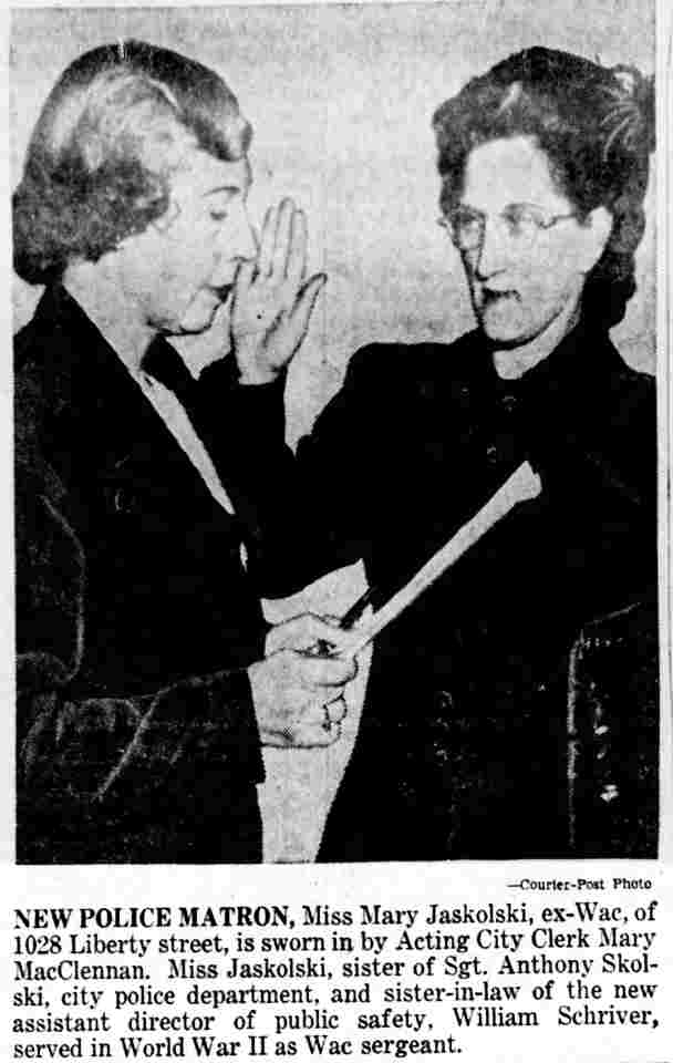 Mary Jaskolski sworn in as police matron, November 17, 1949