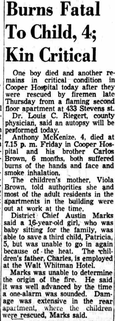Burns Fatal To Child, 4; Kin Critical