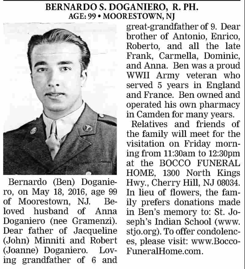 Obituary for Bernardo S. Doganiero