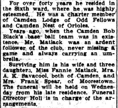 Obituary notice for Bowman Matlack, part 2