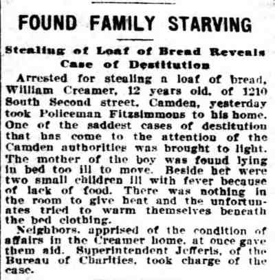 Philadelphia Inquirer, January 10, 1909, article mentioning Detective Fitzsimmons on South 2nd Street