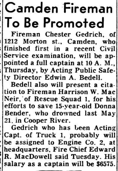 Camden Fireman To Be Promoted article, June 20 1962