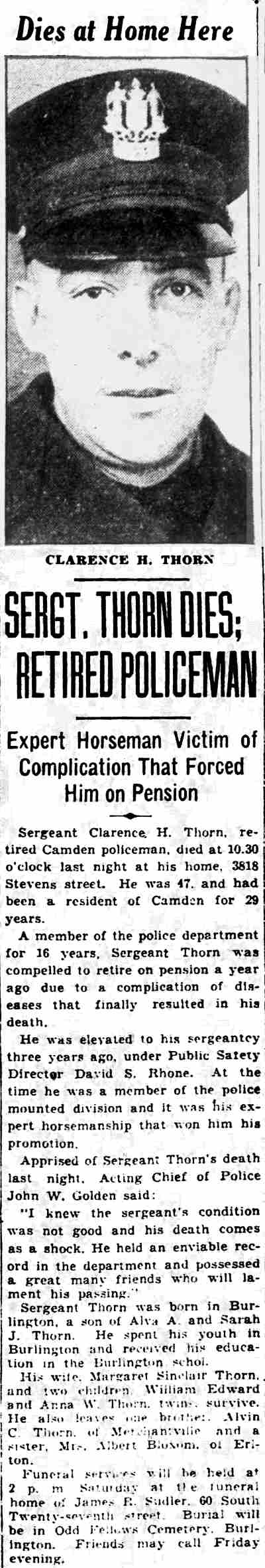 Camden Courier-Post obituary, March 29, 1934, part 1