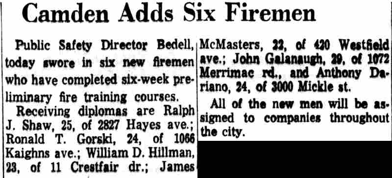 Camden Courier-Post, November 7, 1963 — Camden Adds Six Firemen