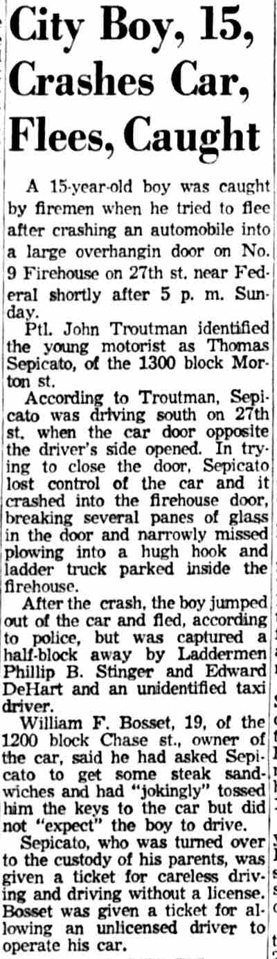 Camden Courier-Post, June 15, 1959 — City Boy, 15, Crashes Car, Flees, Caught
