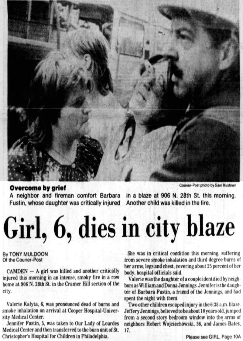 Camden Courier-Post clipping, March 14, 1984, reporting the fire at 906 North 28th Street