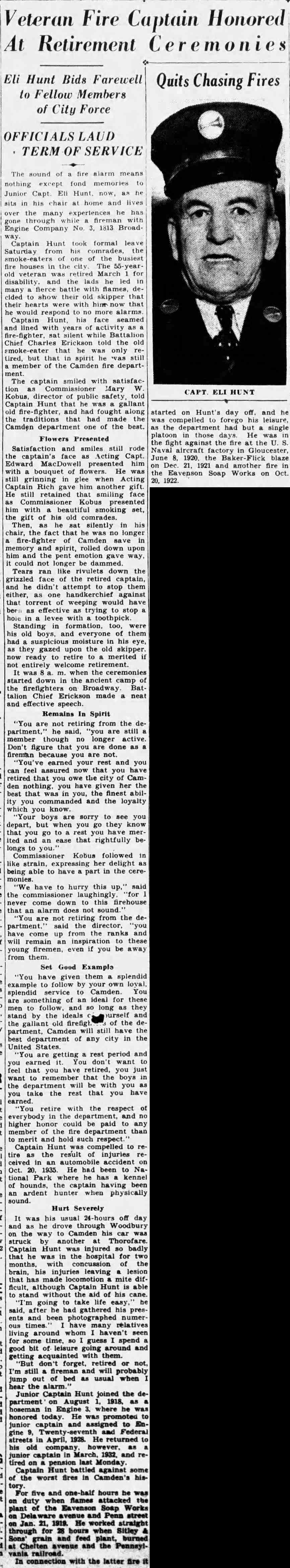 Eli Hunt retirement ceremony March 8 1937