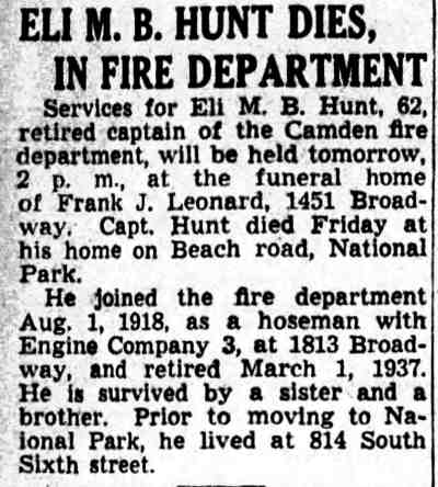 Camden Courier-Post October 10 1944 - obituary for Eli M. B. Hunt
