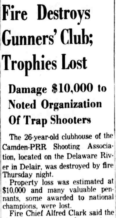 Camden Courier-Post November 6, 1953, Fire Destroys Gunners' Club, page 1
