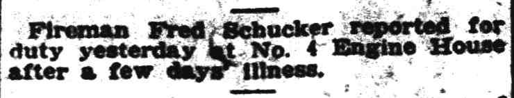 Fireman Fred Schucker returns from illness, Camden Post-Telegram, January 13, 1922