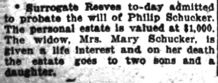 Will of Phillip Schucker, Camden Post-Telegram, April 29, 1918