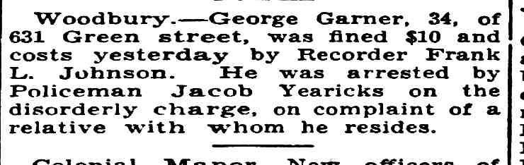 Camden Courier-Post, February 14, 1936 — George Garner fined on disorderly charge in Woodbury