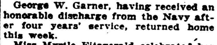 Camden Post-Telegram, April 4, 1925 — George W. Garner receives honorable discharge from Navy