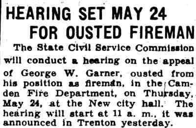 Camden Courier-Post, May 16, 1934 — Hearing Set May 24 for Ousted Fireman