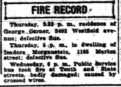 Camden Daily Courier, December 26, 1924 — Fire Record listing George Garner's residence