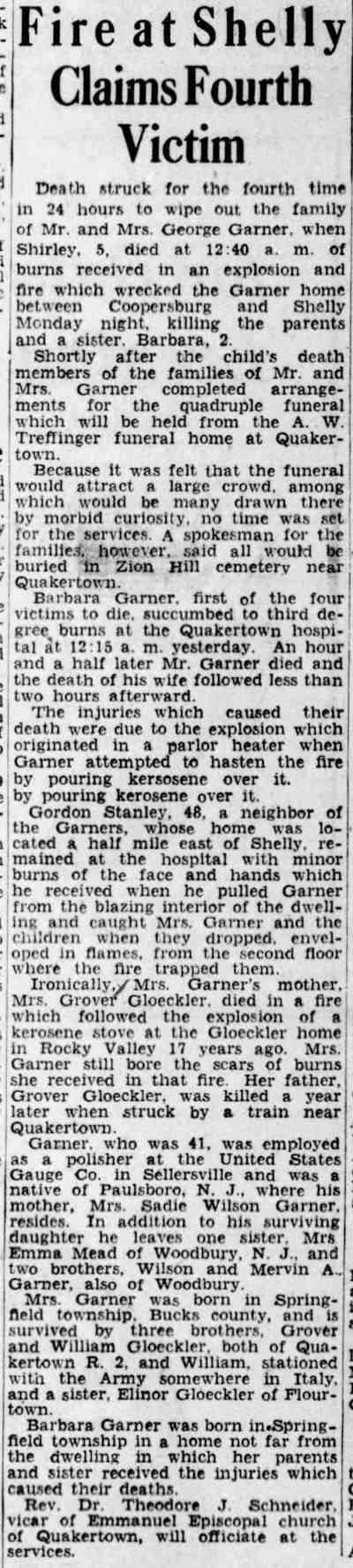The Morning Call, December 29, 1943 — Fire at Shelly Claims Fourth Victim