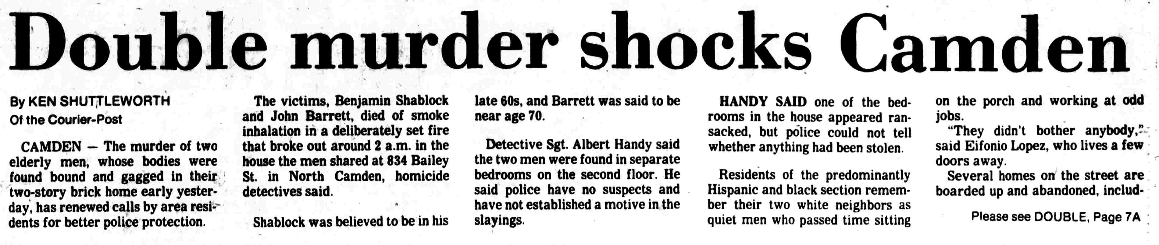 Double murder shocks Camden, Camden Courier-Post, September 23, 1979