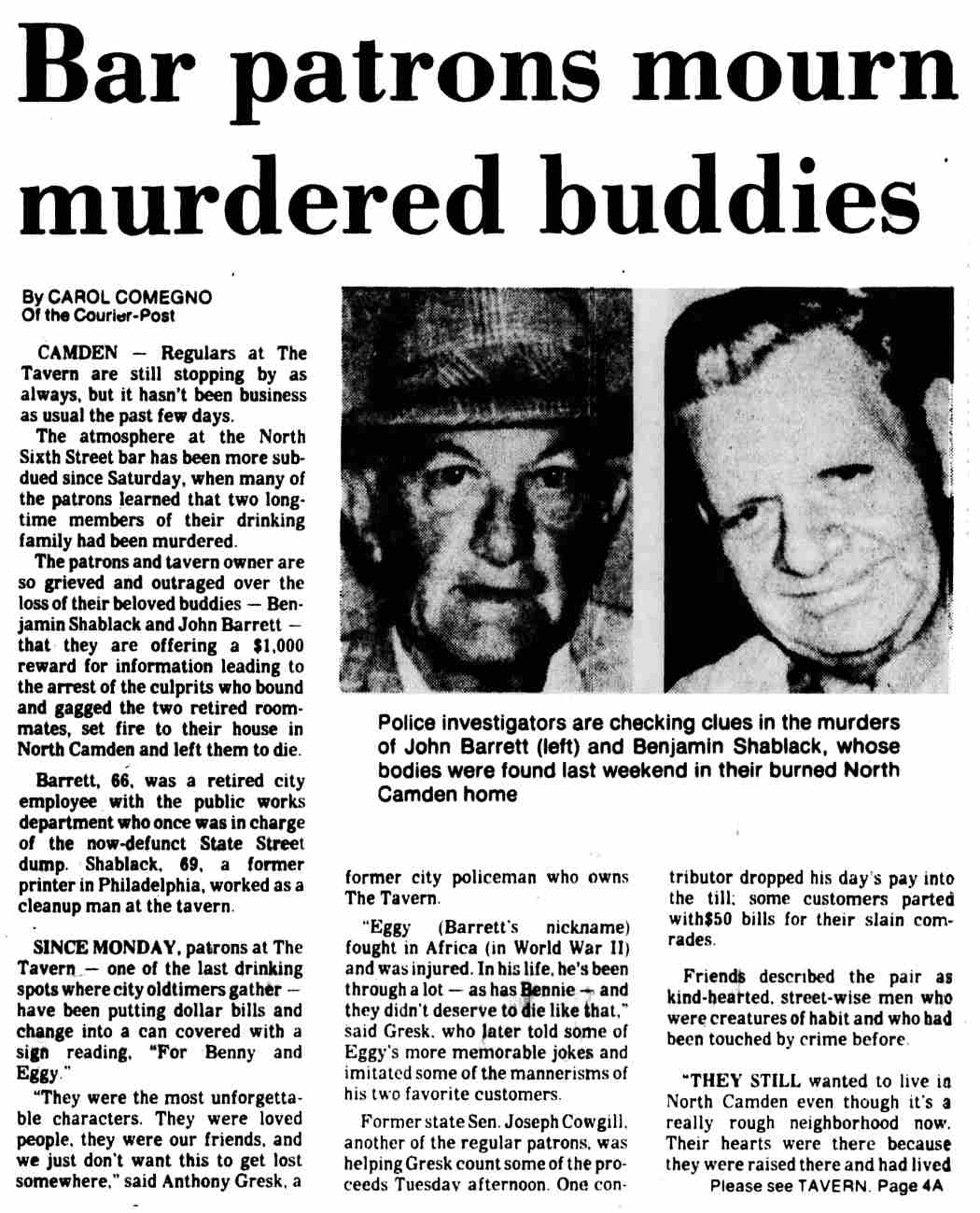 Bar patrons mourn murdered buddies, Camden Courier-Post, September 27, 1979