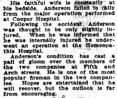 Camden Post-Telegram, May 3, 1916 — Fireman Anderson May Not Recover, page 2