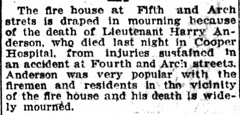 Camden Post-Telegram, May 5, 1916 — death notice for Lieutenant Harry Anderson