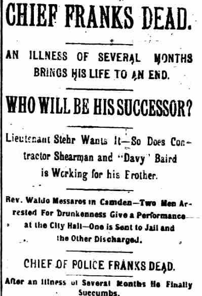 Camden Daily Telegram, January 3, 1887 — Harry H. Franks, Jesse Pratt, James M. Cassady, William B. Hatch Post No. 37 G.A.R., and others