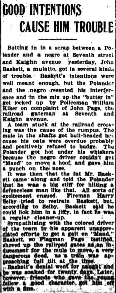 Camden Post-Telegram article, October 9, 1908 — Good Intentions Cause Him Trouble