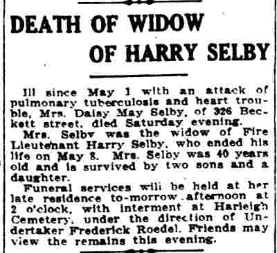 Death of Widow of Harry Selby, Camden Post-Telegram, July 30, 1923