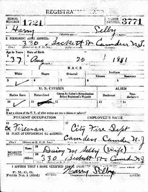 World War I Draft Registration Card — Harry Selby, front