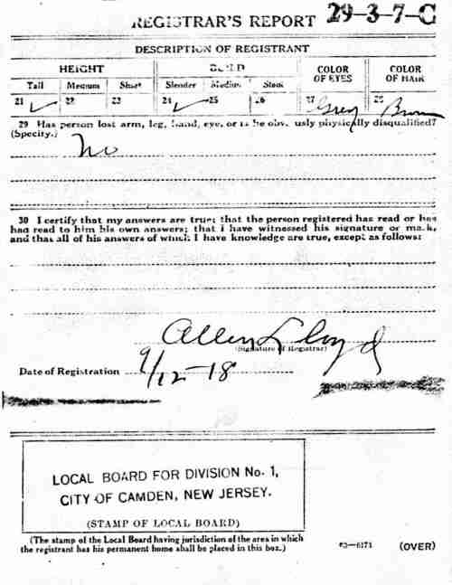 World War I Draft Registration Card — Harry Selby, back