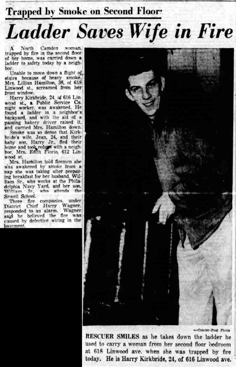 Ladder Saves Wife in Fire, Camden Courier-Post, February 2, 1956