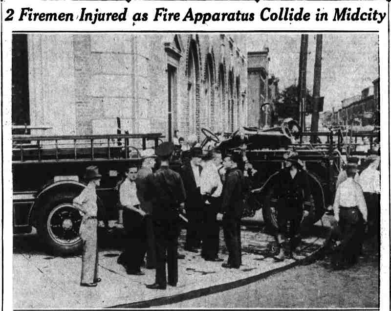 Two fire trucks at Haddon Avenue and Federal Street after collision, September 14, 1936