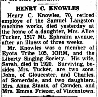 Henry C. Knowles obituary, September 21, 1942