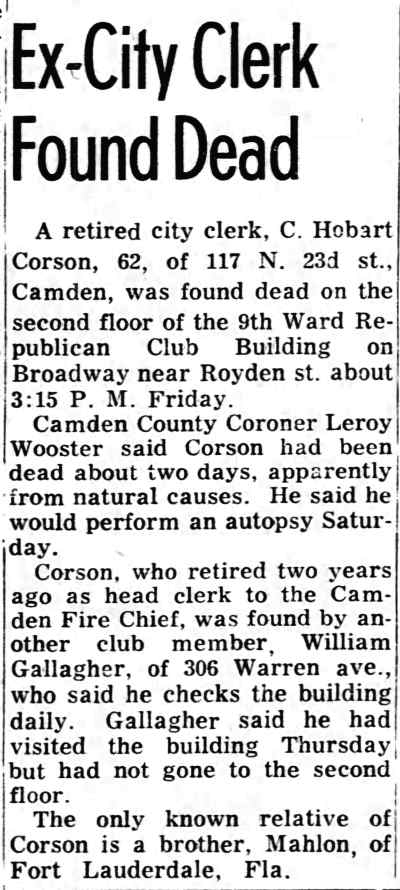 Philadelphia Inquirer, May 16, 1964 — Ex-City Clerk Found Dead