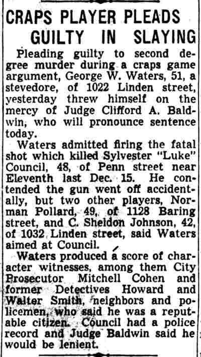 Camden Courier-Post, March 6, 1940 — Craps Player Pleads Guilty in Slaying