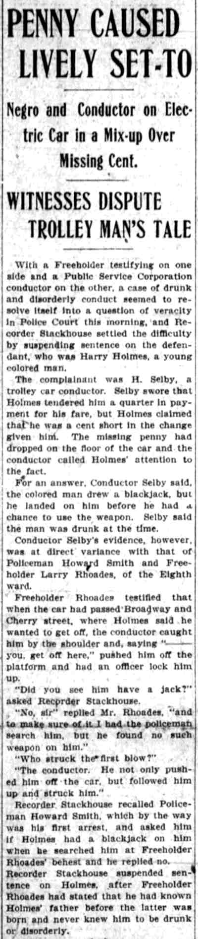Camden Post-Telegram, March 26, 1906 — Penny Caused Lively Set-To