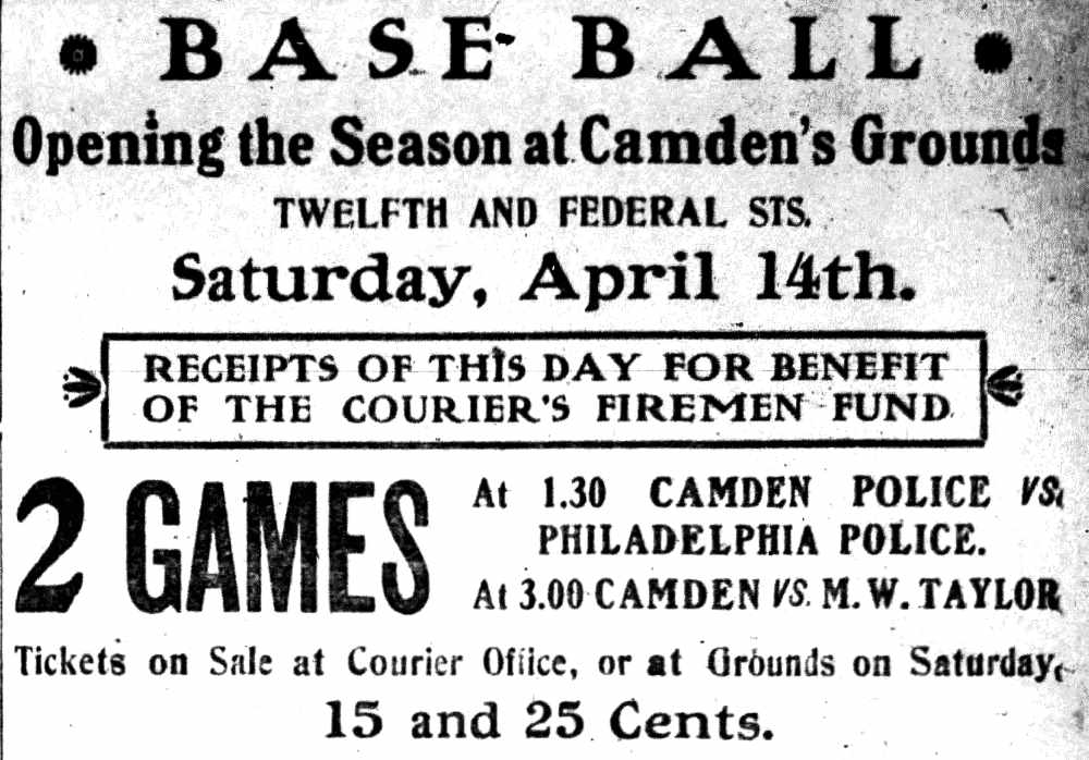 Camden Daily Courier, April 9, 1906 — Base Ball advertisement