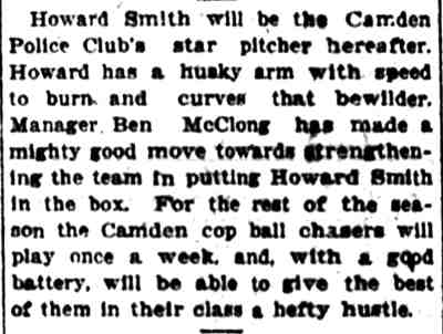 Camden Post-Telegram, April 18, 1906 — Howard Smith star pitcher