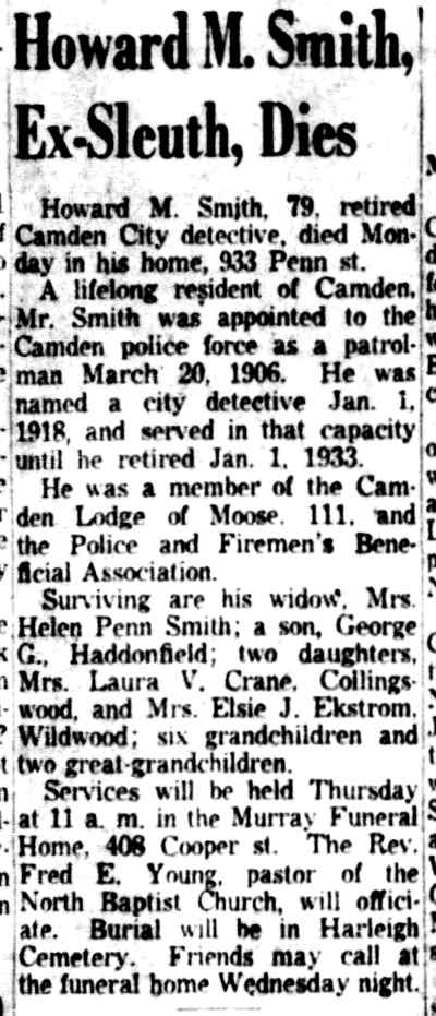 Camden Courier-Post, December 1, 1953 — Howard M. Smith, Ex-Sleuth, Dies