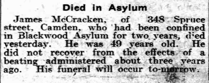 Philadelphia Inquirer, July 5, 1903 — Died in Asylum