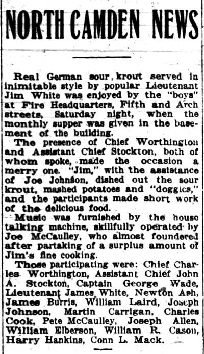 Camden Post-Telegram, March 16, 1914 — North Camden News, fire headquarters supper