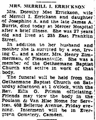 Trenton Evening Times, May 18, 1932 — Mrs. Merrill I. Errickson