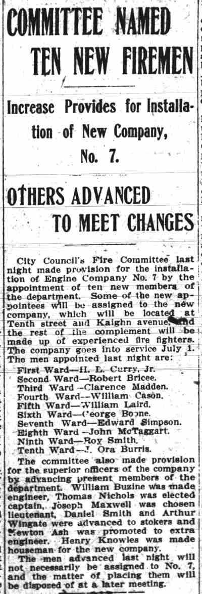 Camden Daily Courier, June 14, 1910 — Committee Named Ten New Firemen