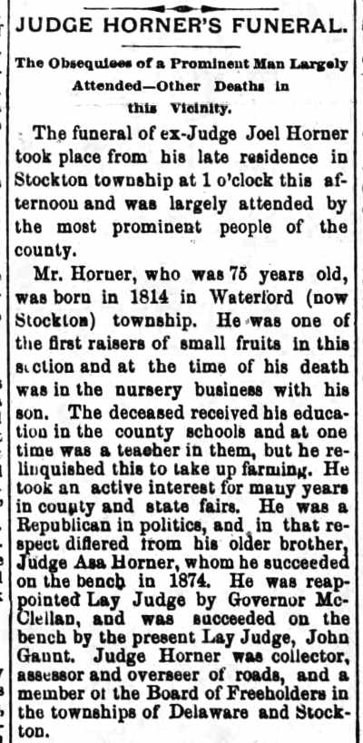 Camden Daily Telegram, October 12, 1889 — Judge Horner's Funeral