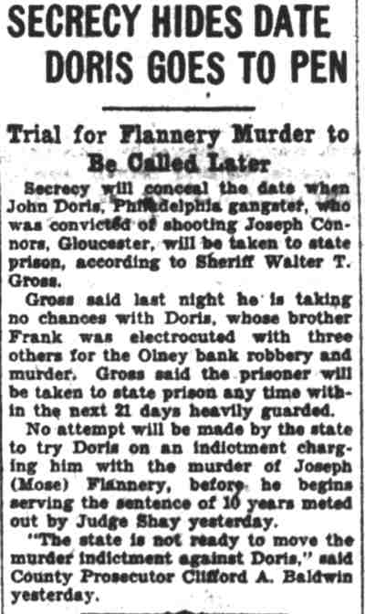 Camden Courier-Post, September 18, 1929 — Secrecy Hides Date Doris Goes to Pen